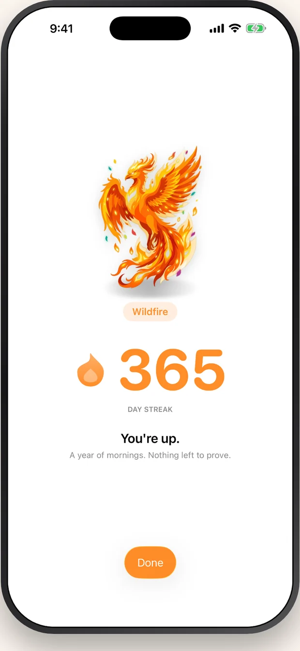 A 365-day streak at the Wildfire tier.