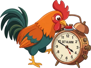 Roosta setting an alarm clock.